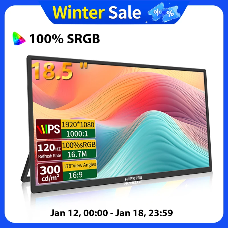 HGFRTEE 18.5inch 100Hz Portable Monitor With VESA Hole Stand PC Gaming Extended Display ADS-IPS Large screen Support Type-C HDMI