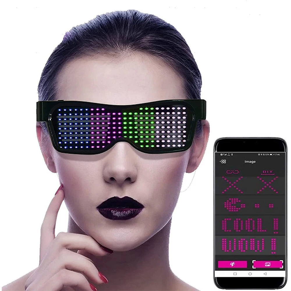 LED Glasses Customizable Light Up Glasses APP Control with DIY Text Graffiti Animation Rhythm for Parties Festival Halloween