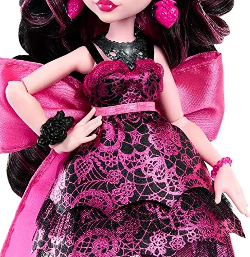 New Surprise Doll Monster High Draculaura Doll in Monster Ball Party Dress with Themed Accessories Like Chocolate Fountain