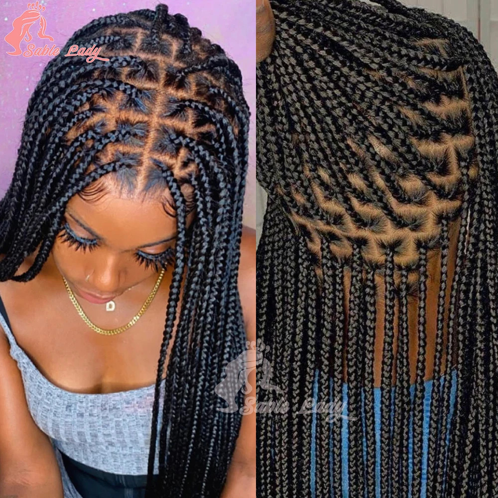 

36 "полные кружевные передние плетеные парики для чернокожих женщин, синтетические косички без узлов, кружевной фронтальный парик, плетение косичек, парики в африканском стиле