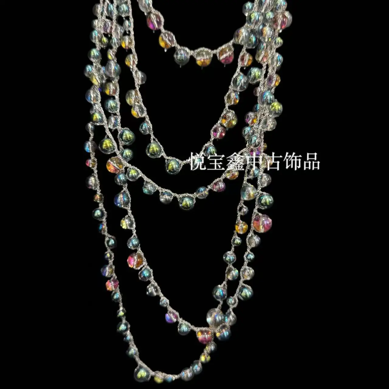 Ins style colorful crystal bead chain long rope bead necklace multi-layer sweater chain exaggerated style for women