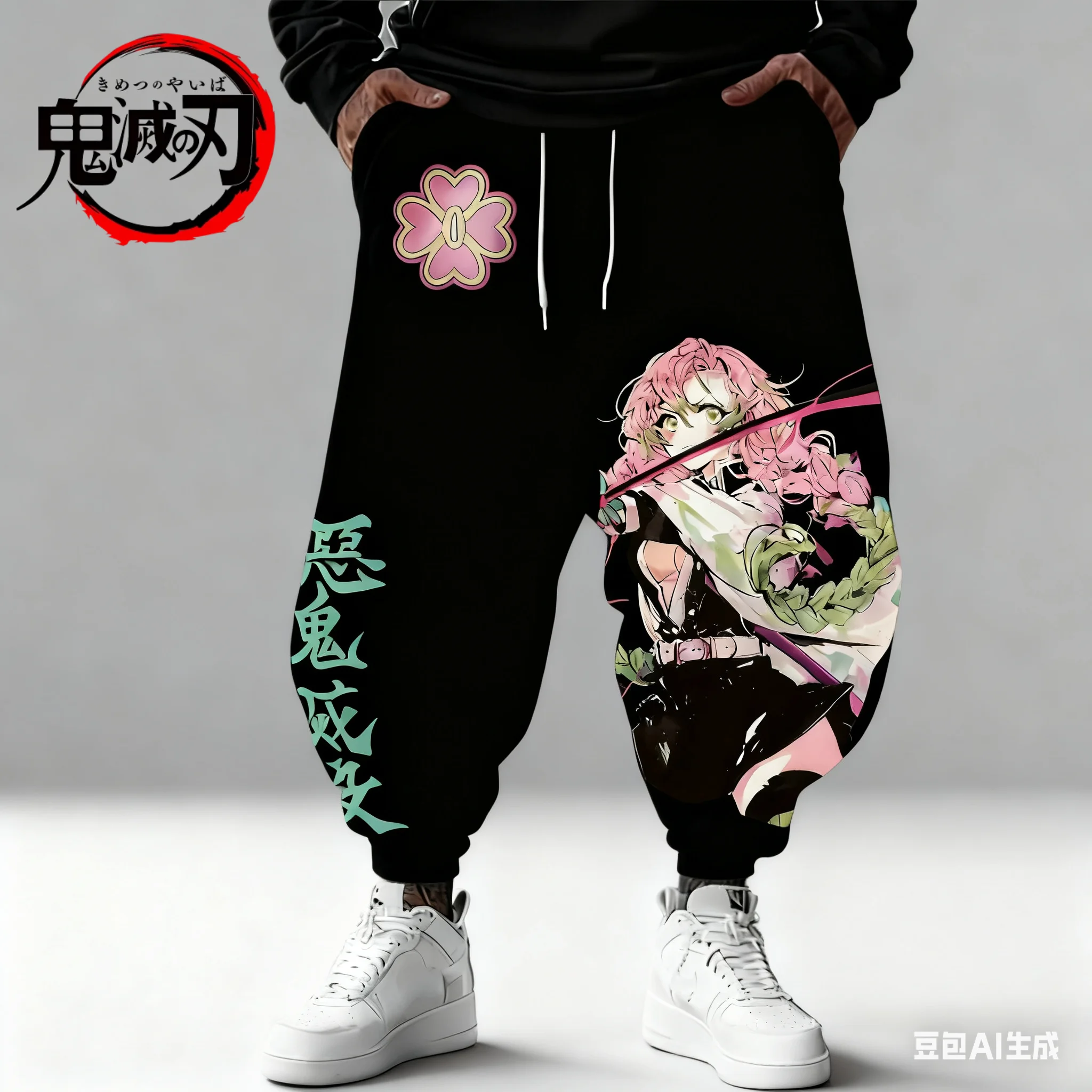 

Devil Killer Anime2025Autumn/Winter Sports Pants New Kanroji Mitsuri Hand Drawn Printed Men's Loose Casual Fashion Conical Pants
