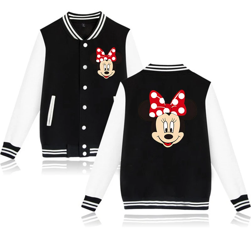 Disney-Sweat à capuche Minnie Mouse pour hommes et femmes, veste de baseball, sweat-shirt, haut pour bébé, vêtements pour enfants, fille, garçon,