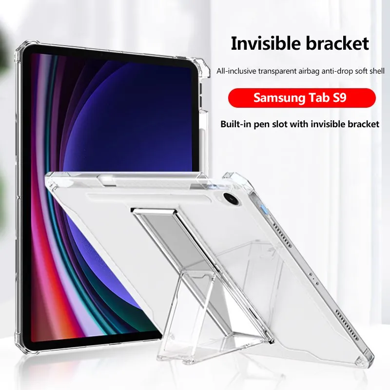 Case For Samsung Galaxy Tab S10 Plus S10+ 12.4 S10 Ultra 2024 S9 FE Plus S7FE S8 Plus S6Lite A8 A9 A7Lite Invisible Stand Cover