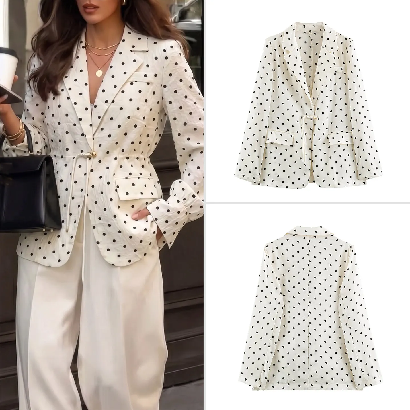 Fashionable Checkered Women's Suit Jacket Handmade Button Design Autumn Collection Standard Fit Short Outerwear