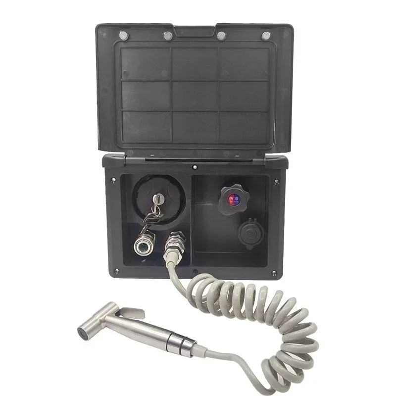 RV multi-functional water box, integrated water inlet and outlet fast interface, external hot and cold shower interface