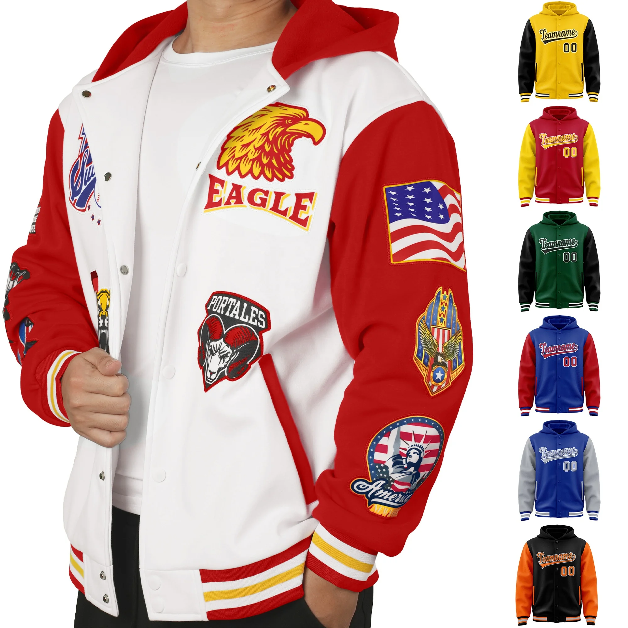 

Customized Casual Teamwear Baseball Plus Size Men's Winter Coat Personalized Winter Windbreaker Stitched Varsity Hooded Jacket