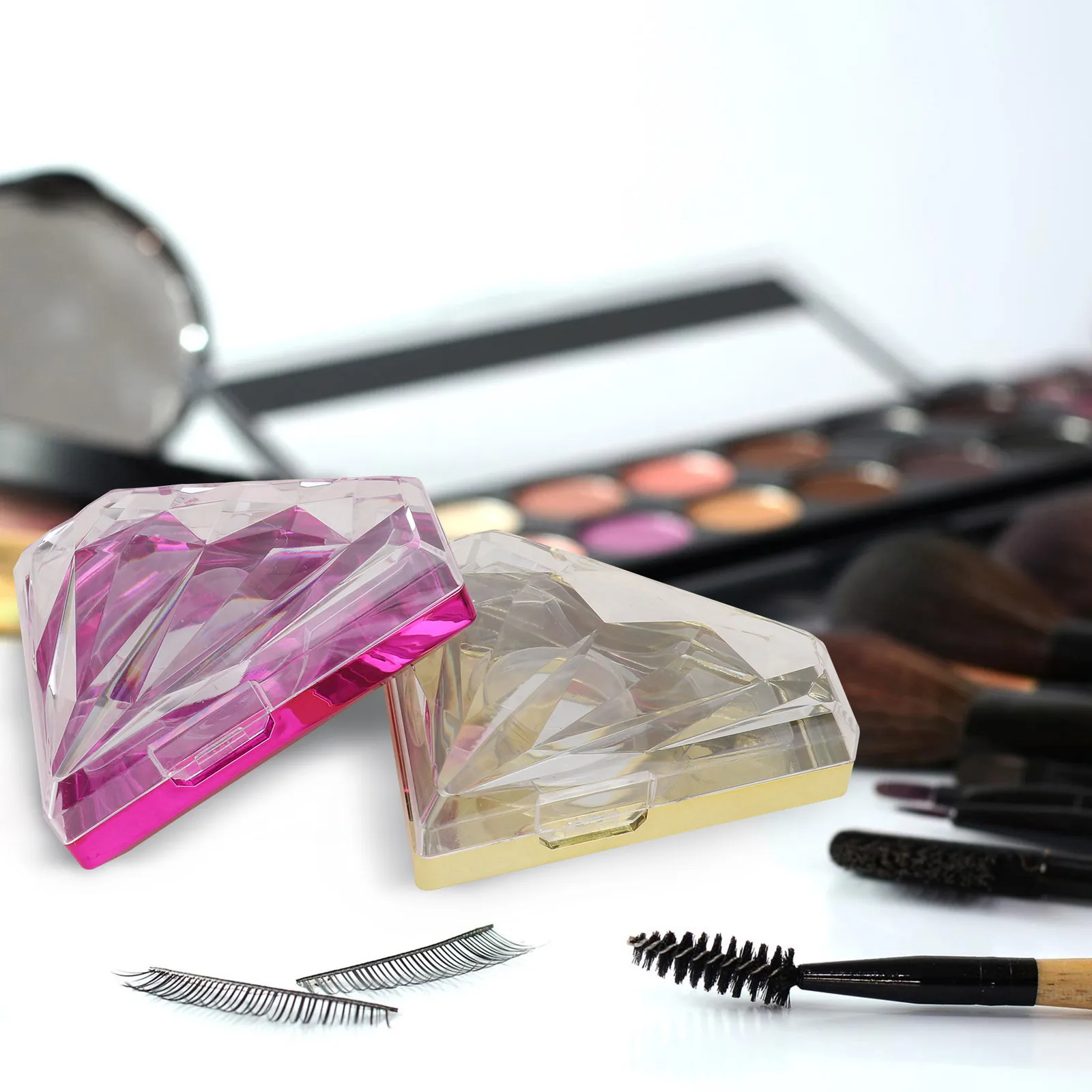 

2pcs Eyelash Box Diamond Pattern Acrylic False Lash Storage Open Makeup Accessories Box Secure Fit Good Seal