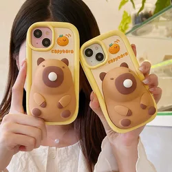 Japan Korea INS Cute 3D Hot Blowing Bubble Capybara Silicone Case For iPhone 15 14 Pro Max 13 12 ProMax 11 Soft Phone Cover kids