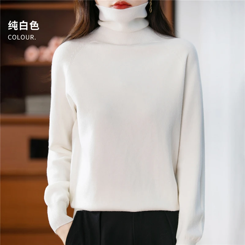 

100% Merino Wool Cashmere Sweater Women Knitted Sweater Turtleneck Long Sleeve Pullovers Autumn Winter Clothing Warm Jumper Tops