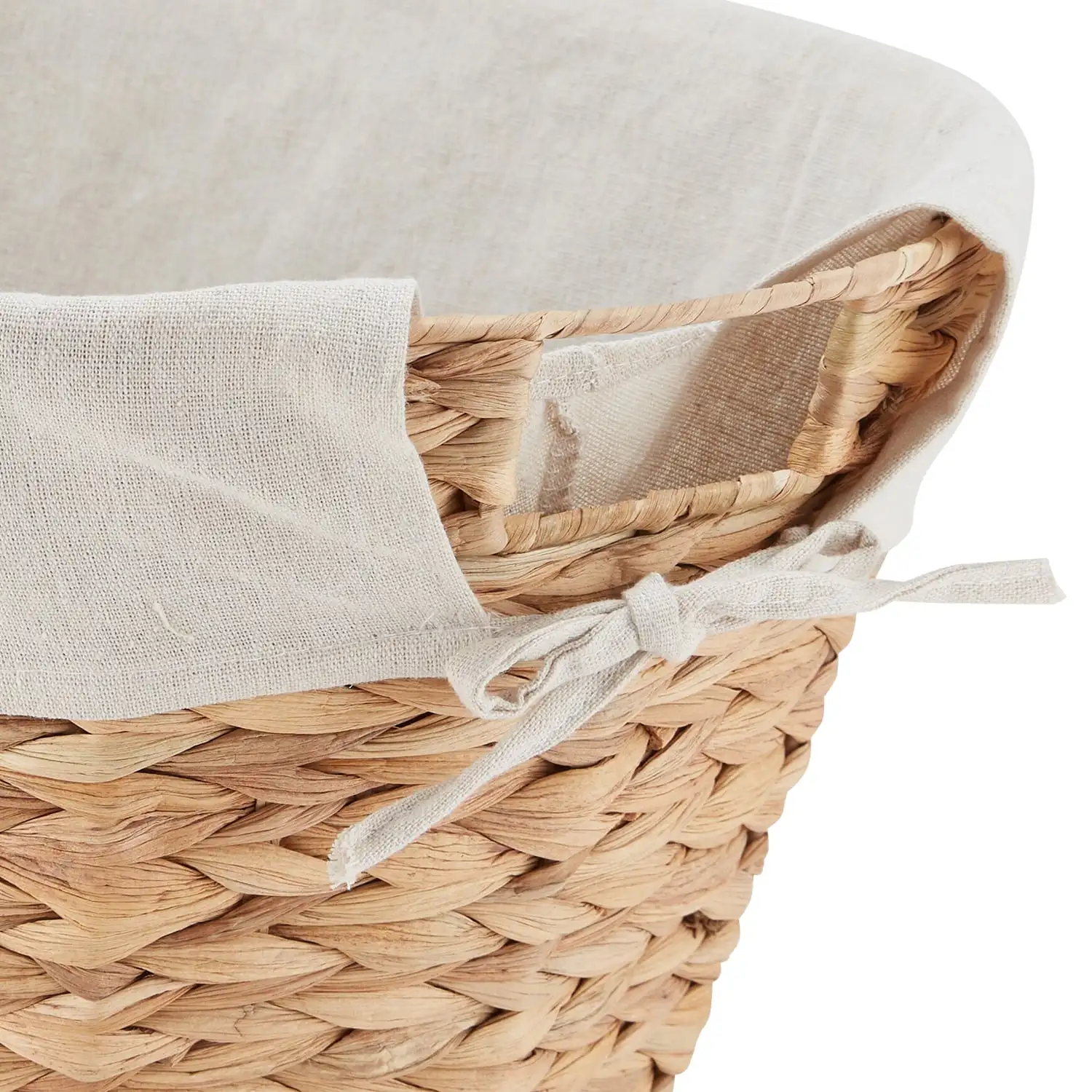 Water Hyacinth Laundry Basket Natural Hand Woven Handles Durable Design Convenient Handles Machine Washable Liner