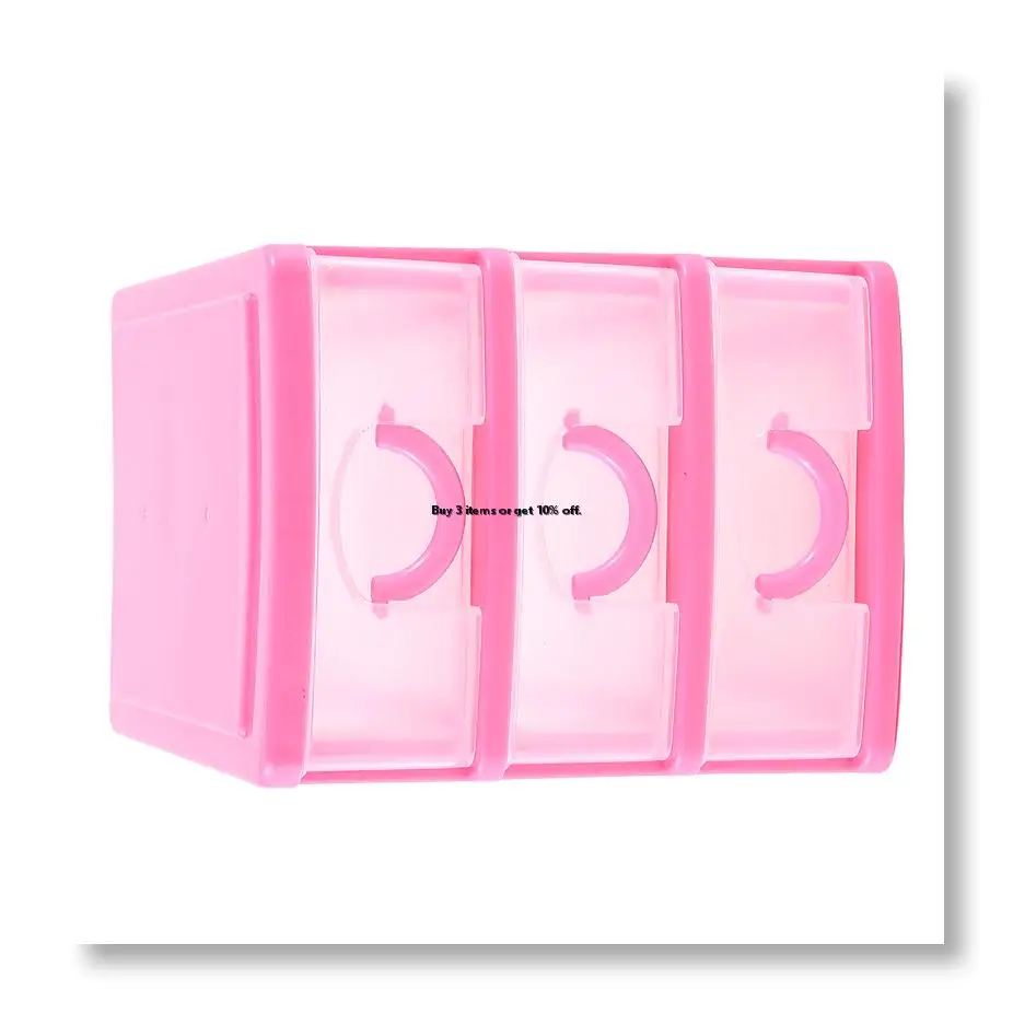 ●Mini translucent Drawer type plastic Storage Box（rose red 3 Layers）