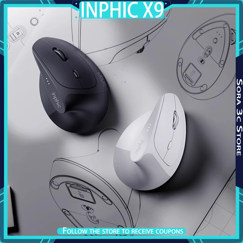 INPHIC X9 Vertical Wireless Mouse Ergonomic Lightweight Design Silent Office Vertical Mouse Computer Accessories