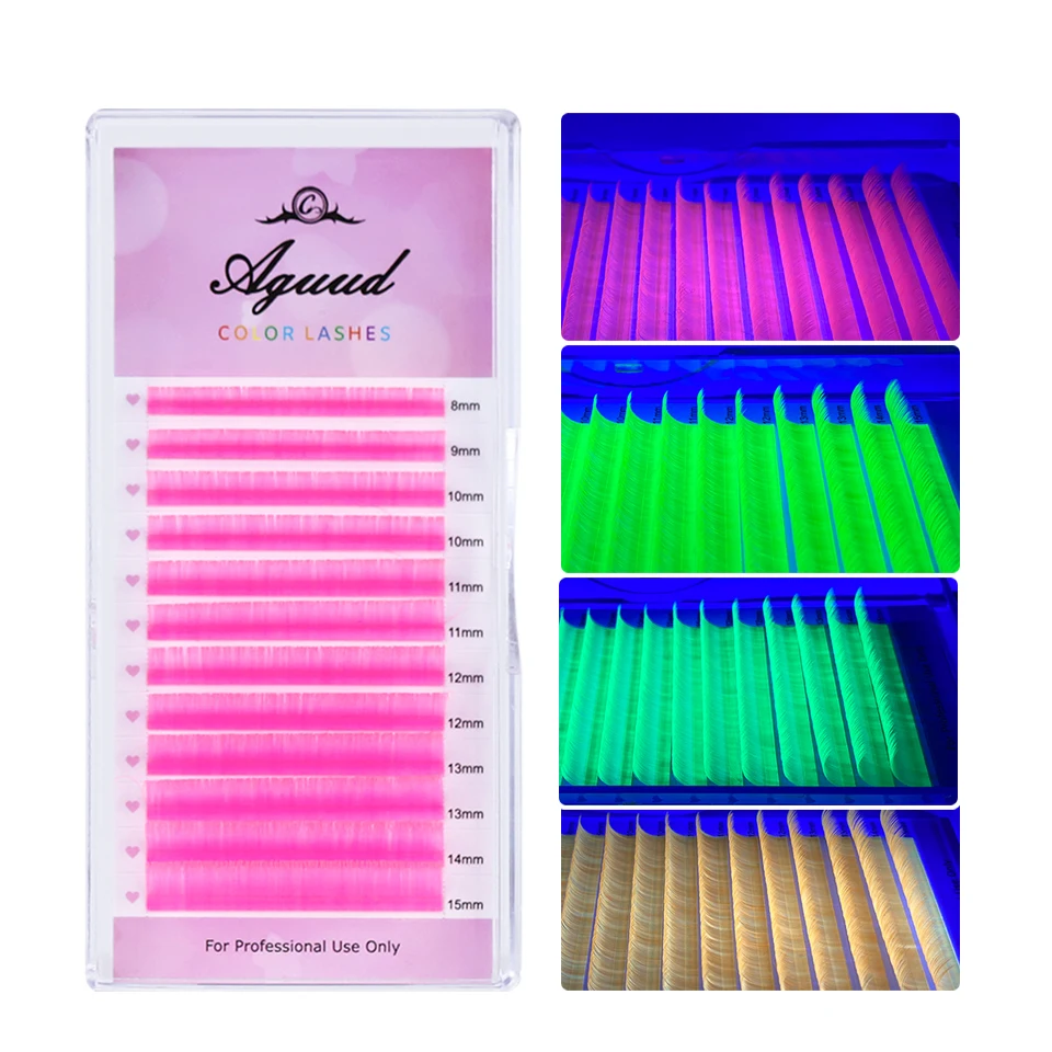 Aguud Soft Natural Synthetic Mink Rainbow Eye lash Extension Supplies Colored Eyelashes Makeup UV Neon Individual Color Lashes