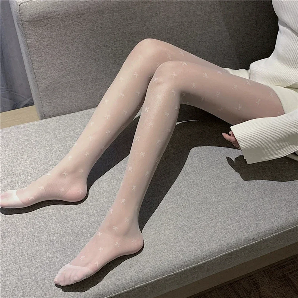 New Fashion Women Pantyhose Tights Sexy Stocking Bow Knot Tight for Ladies Black and White Thin Transparent Socks