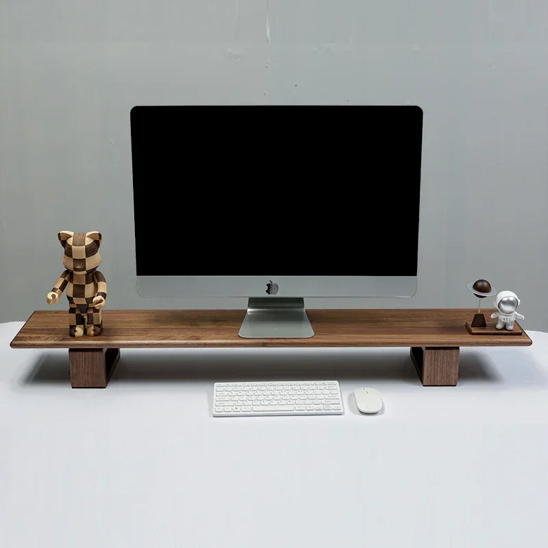 Solid Wood Desktop Computer Monitor Stand Increase In Height Adjustable Rack Stable Solid Strong Black Walnut Shelf Bracket