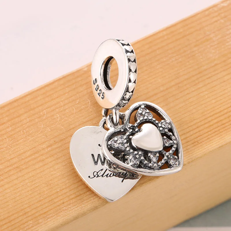 Love Heart My Wife Always Pave Pendant Charm Fit Women Bracelet & Bangle DIY Jewelry 925 Sterling Silver Dangle Bead Girl Gift