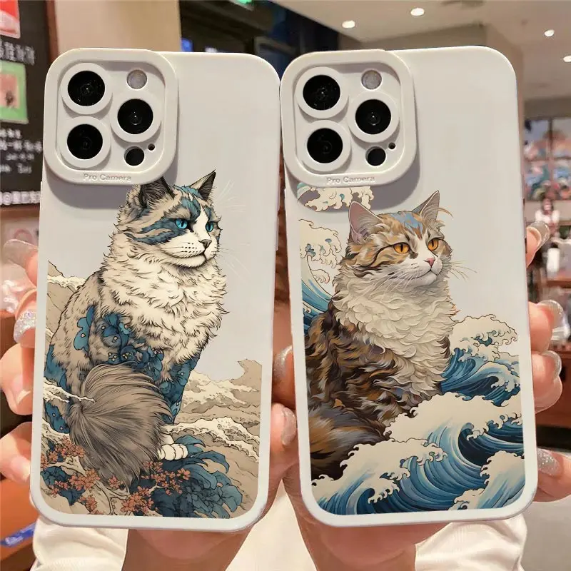 Japanese Anime Style Case For iPhone 14 Plus Pro Max XS X XR SE 2020 Cat Phone Case For iPhone 7 8 11 12 13 Soft Silicone Cover