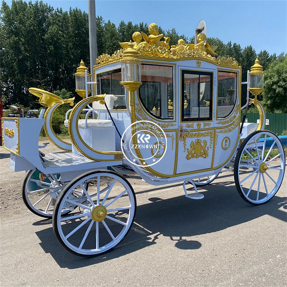 รถม้าคริสตัลสำหรับงานแต่งงานของซินเดอเรลล่าล้อรถพลังรถลากม้าปรับแต่งคุณภาพสูง