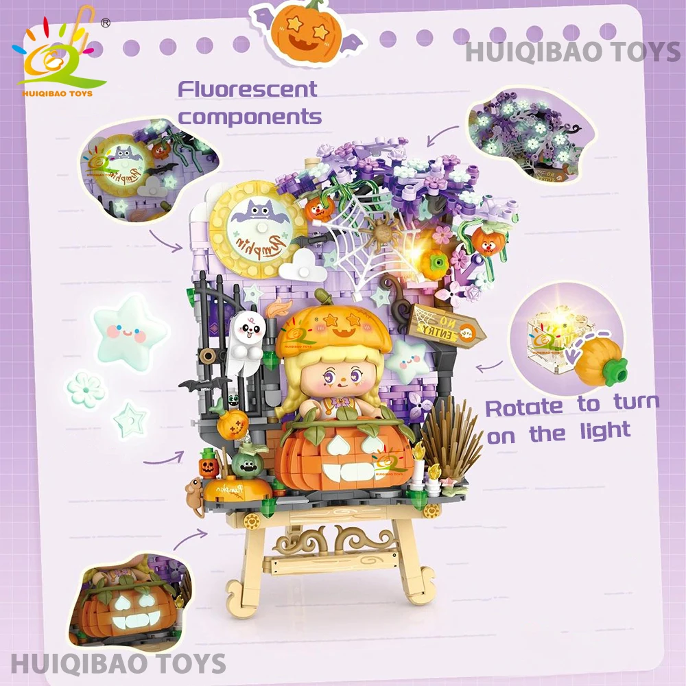 HUIQIBAO Halloween 3D Puzzle Easel Craft Kit Building Blocks City DIY Creative Bricks Toys for Adult Decorative Ornaments Gift