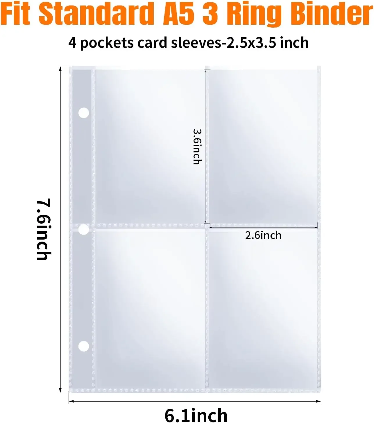 A5 Album Binder Pages 4 Pocket Double-Sided Trading Card Page Protector Ultra-Clear Sleeve Sheets for Game Cards Photocard