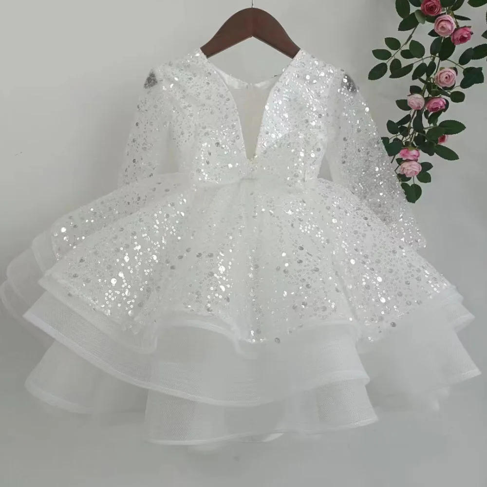 Elegant Latest Kids BirthaFrock Pink White Sequin Girls Children Birthday Party Wear Baby Princess Dresses For 1 to 15 Years Old