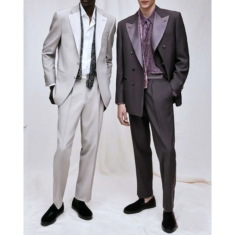 

New Fashion Men's Suits Peak Lapel Double Breasted Male Blazer with Pants Sets Casual Loose Fit Daily Office 2 Pieces Set