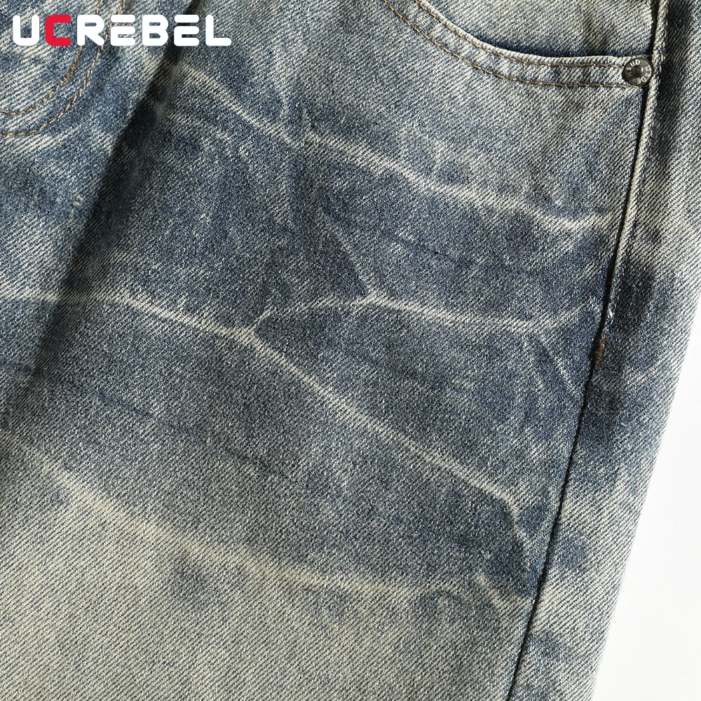 بنطال جينز رجالي مغسول بجيب Y2k ريترو ملابس الشارع فضفاض واسع الساق من قماش الدنيم للرجال #3