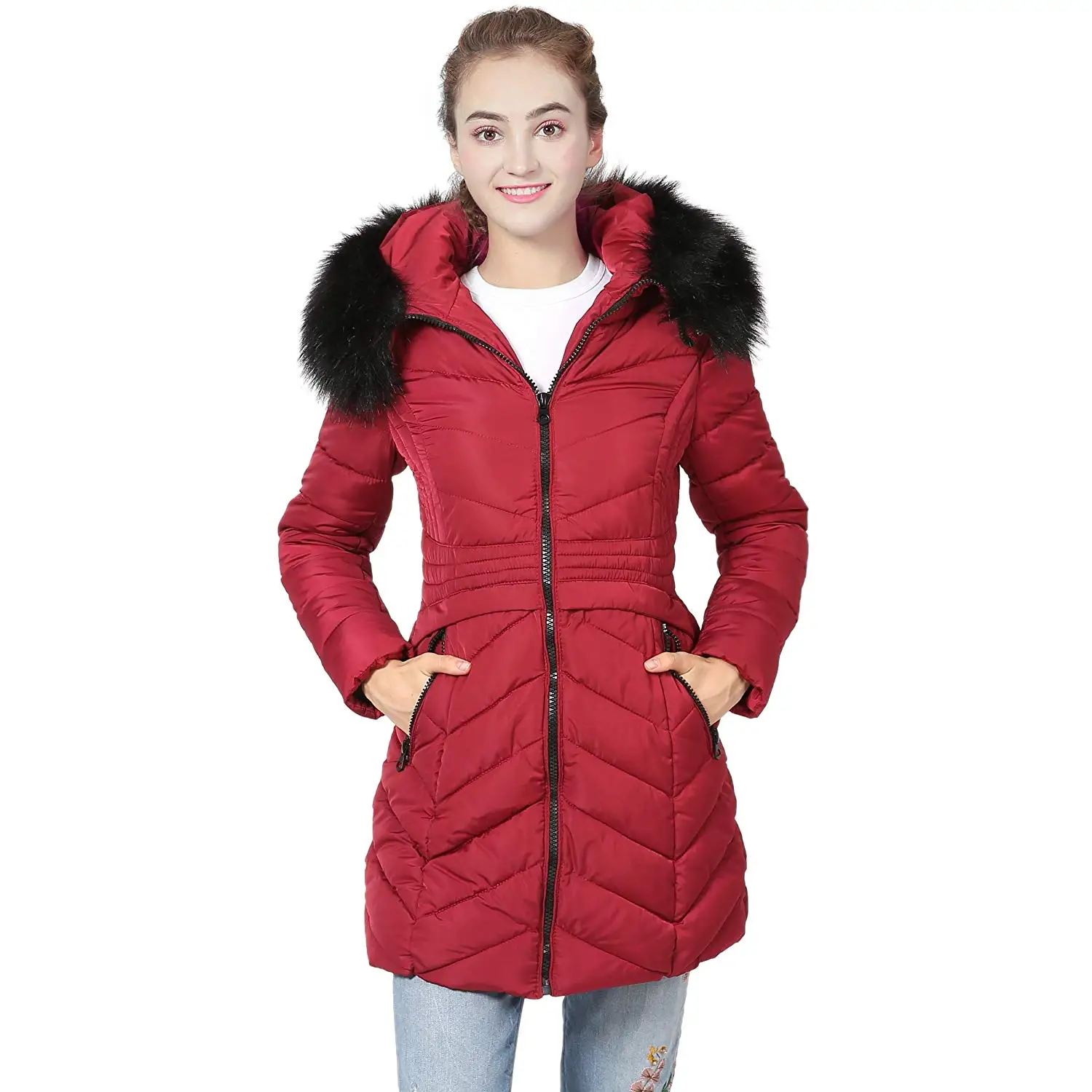 Mùa Đông Người Phụ Nữ Mũ Trùm Đầu Parkas 2022 Lông Thú Giả Dài Tay Ôm Dài Hood Phối Overcoats Áo Khoác Nữ Ropa Para Mujer