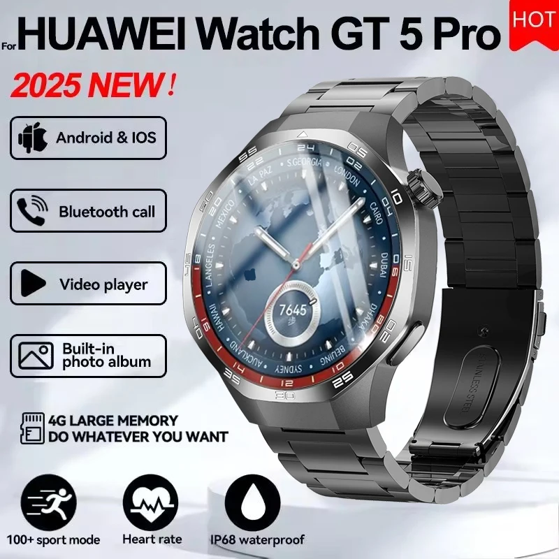 2025 New For Huawei Xiaomi Watch GT5 Pro Smart Watch Men AMOLED Screen NFC GPS Tracker Bluetooth Call IP68 Waterproof Smartwatch