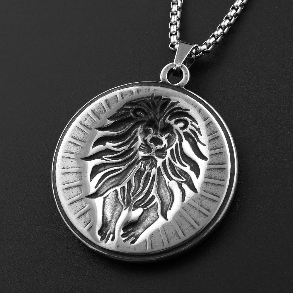 Vintage Jewish The Lion of Judah Medal Pendant Necklace for Women Men Silver Color Stainless Steel Lion King Chain Jewelry Gift