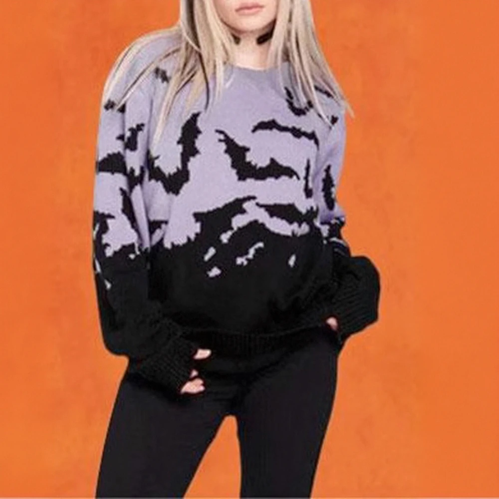 

Women's Slim Fit Long Sleeve Sweater round Neck Contrast Color Autumn Winter Fashion Halloween Daily Wear