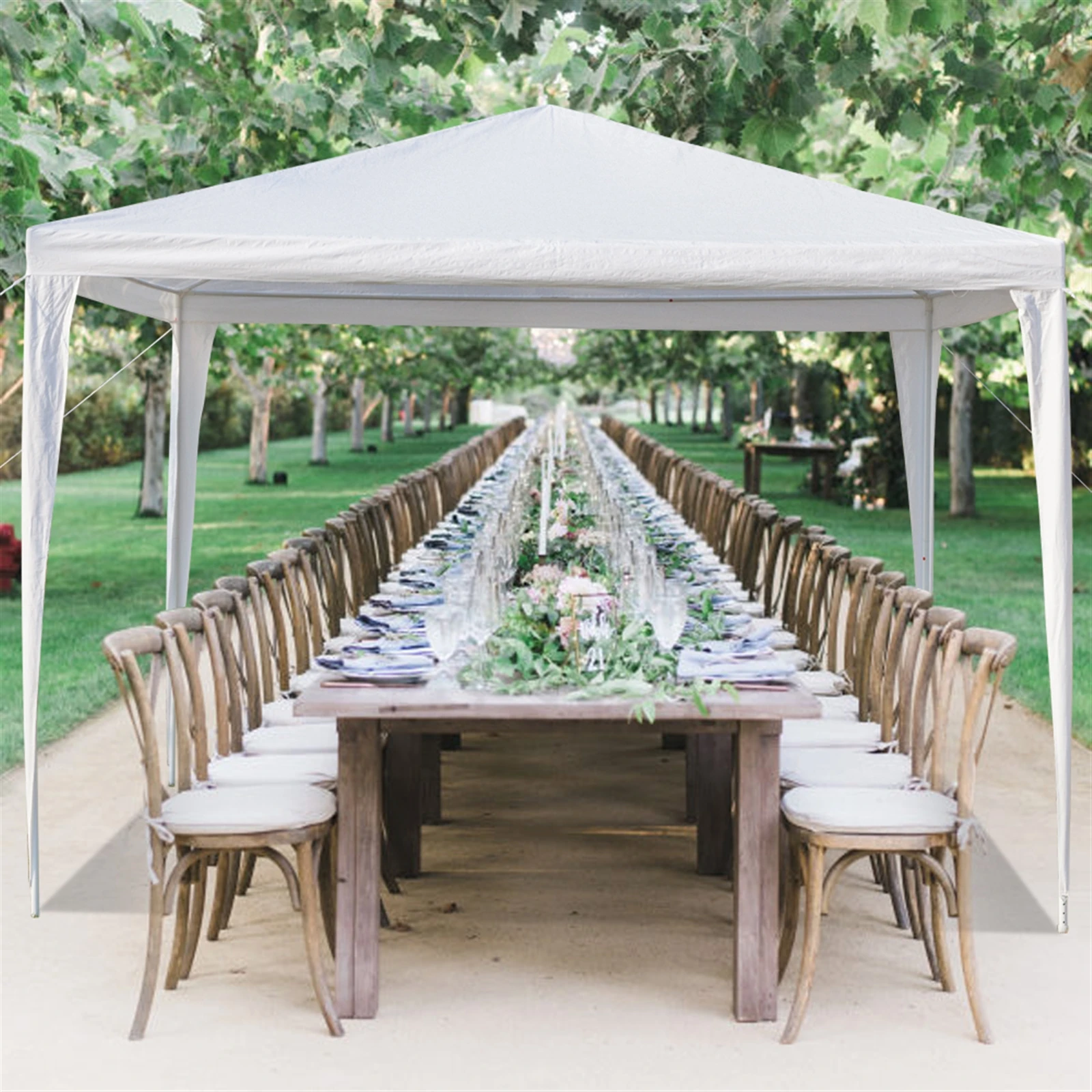 3x3m Outdoor Party Tent, Waterproof Canopy with 3 Removable Sidewalls & Clear Church Windows, Portable Gazebo for Wedding, Backyard BBQ, White view 8
