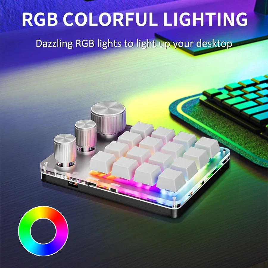 

3 режима, 16 клавиш, настраиваемая механическая клавиатура, Bluetooth, проводная мини-игровая клавиатура, USB 24G, программируемая макрос-клавиатура с возможностью горячей замены