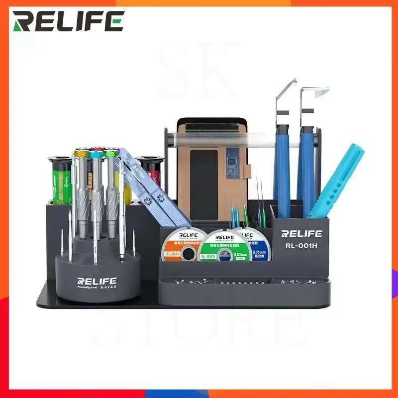 

RELIFE RL-001H Multifunction Rotating Mobile Phone Tablet Repairing Storage Box Screwdrivers Tin Wire Pliers Tool Kit PCB Holder
