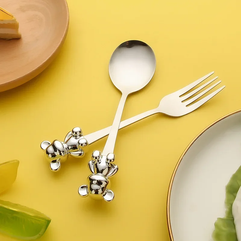 Creative Cute Bear Coffee Dessert Spoon Fork Stainless Steel Coffee Stirring Tea Dessert Scoop Cute Cartoon Bear Dinner Spoon