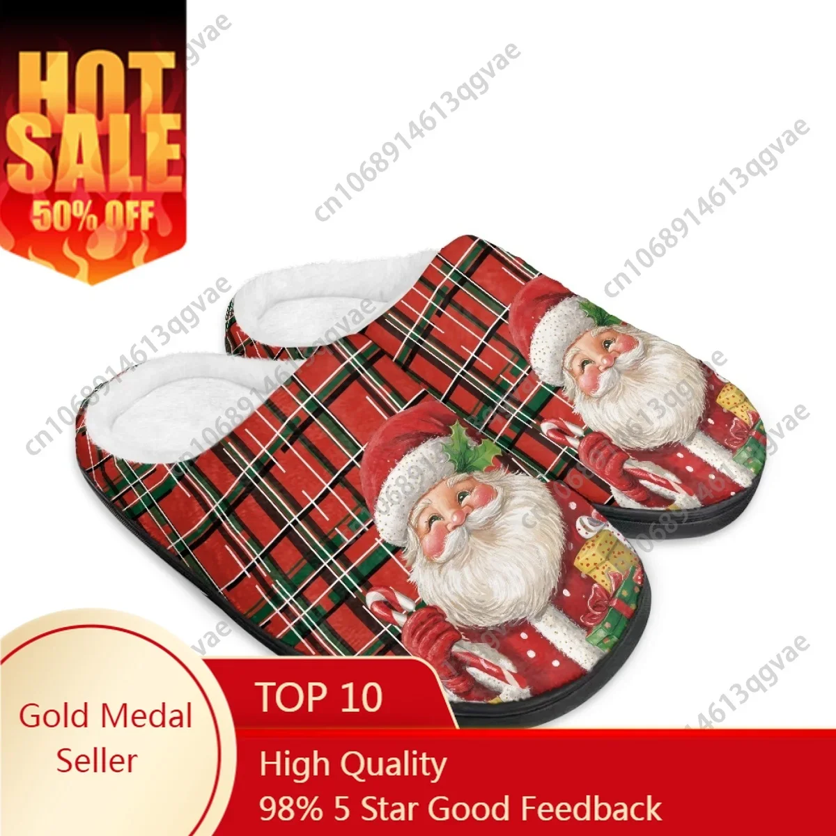 

Merry Christmas Santa Claus Scottish Style Home Cotton Slippers Mens Womens Teenager Plush Bedroom Keep Warm Custom Slipper