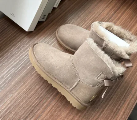 Sheepskin Winter Warm Waterproof Mini Bailey Bow Snow Boots for Women and Kids