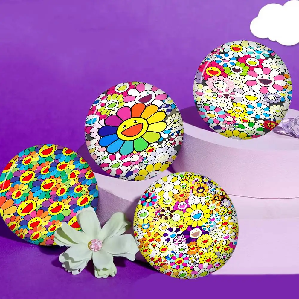 band t-Takashi Murakami Creative Pins Funny Faces Round Snap-in Brooch Badge Backpack Hat Accessories Jewelry Gifts