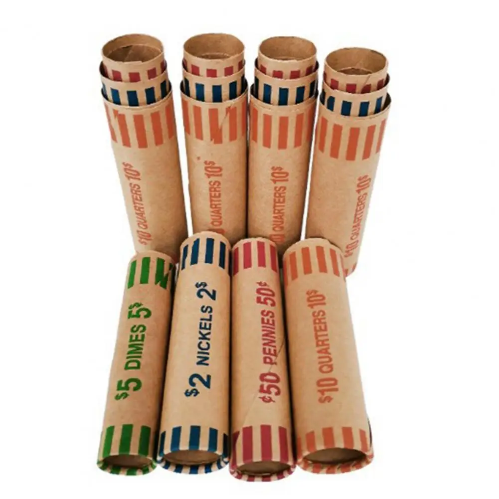 Assorted Color-coded Coin Wrappers 10pcs Preformed Rolls for Banks Retail Stores Coin Exchanges