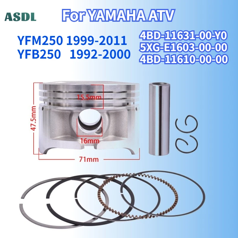 71mm STD Moto Engine Parts Piston Ring 4BD-11631-00-Y0 for YAMAHA ATV YFM250 Bear Tracker BRUIN YFB250 Timberwolf  2X4 5XG-E1603