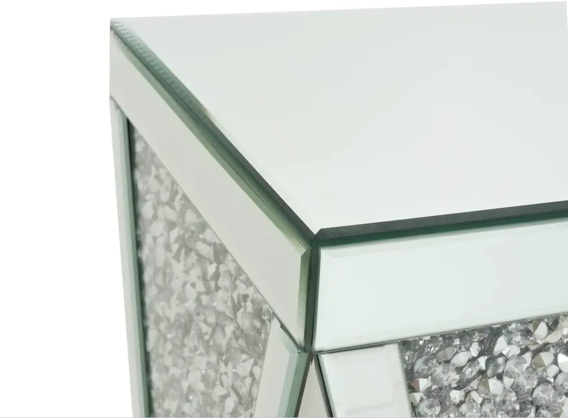 Living Room Small Silver Mirrored End Table Crystal Inlay Accent Side Table Corner Mirrored Coffee Table