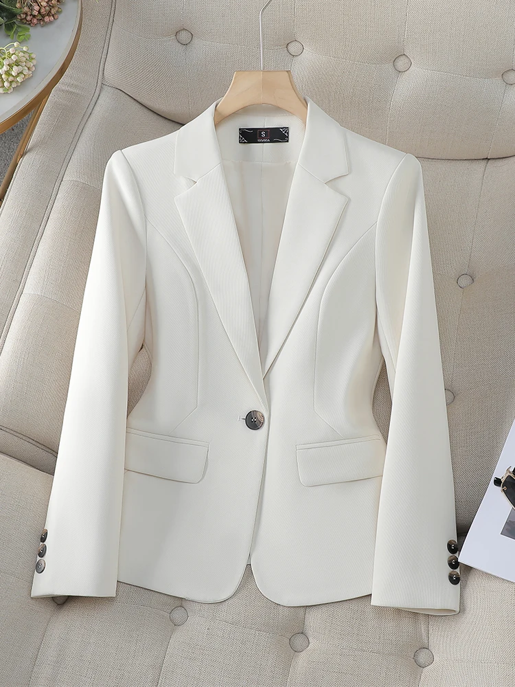 New Arrival Women Formal Blazer Ladies Beige Brown Black Solid Female Long Sleeve Business Work Wear Jacket For Autumn Winter