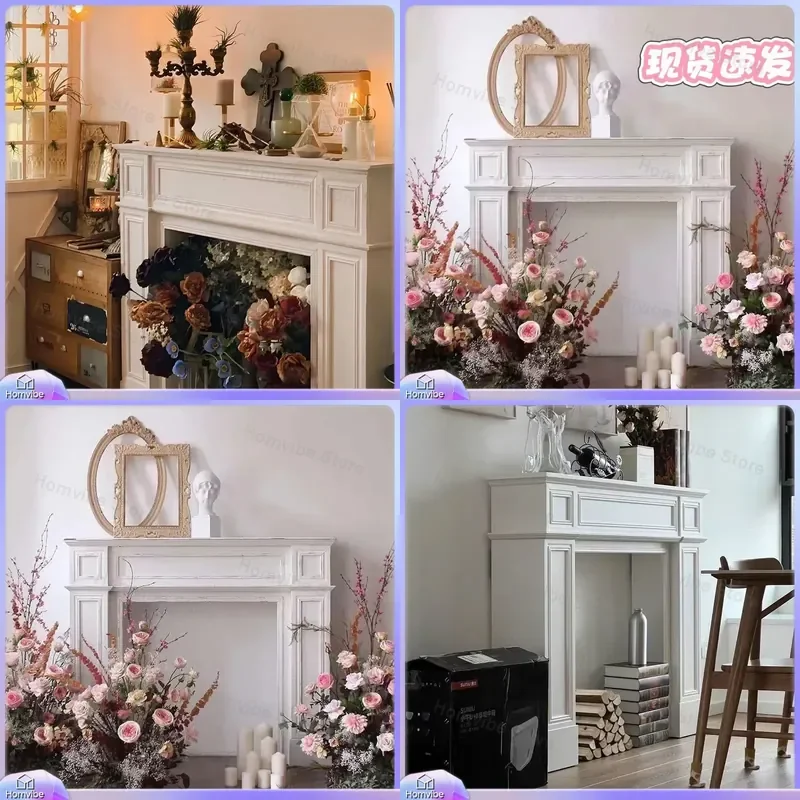 American Retro Fireplace Rack Simple Old Log Color Decorative Cabinet for Living Room Entrance French White Pastoral Bed and