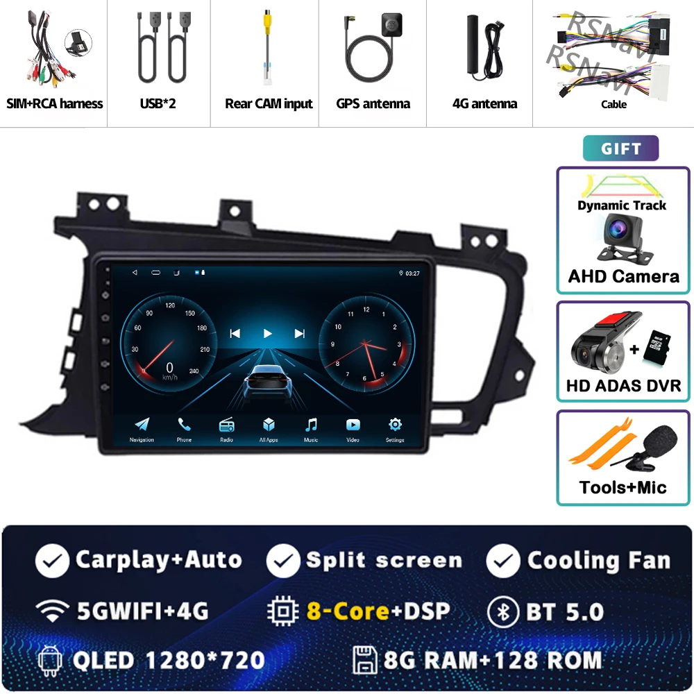 Plug en Play Android 15 Carplay Auto Qualcomm Scherm Autoradio Speler Voor KIA Kia K5 Optima 2011-2015 GPS Stereo Wifi + 4G DSP