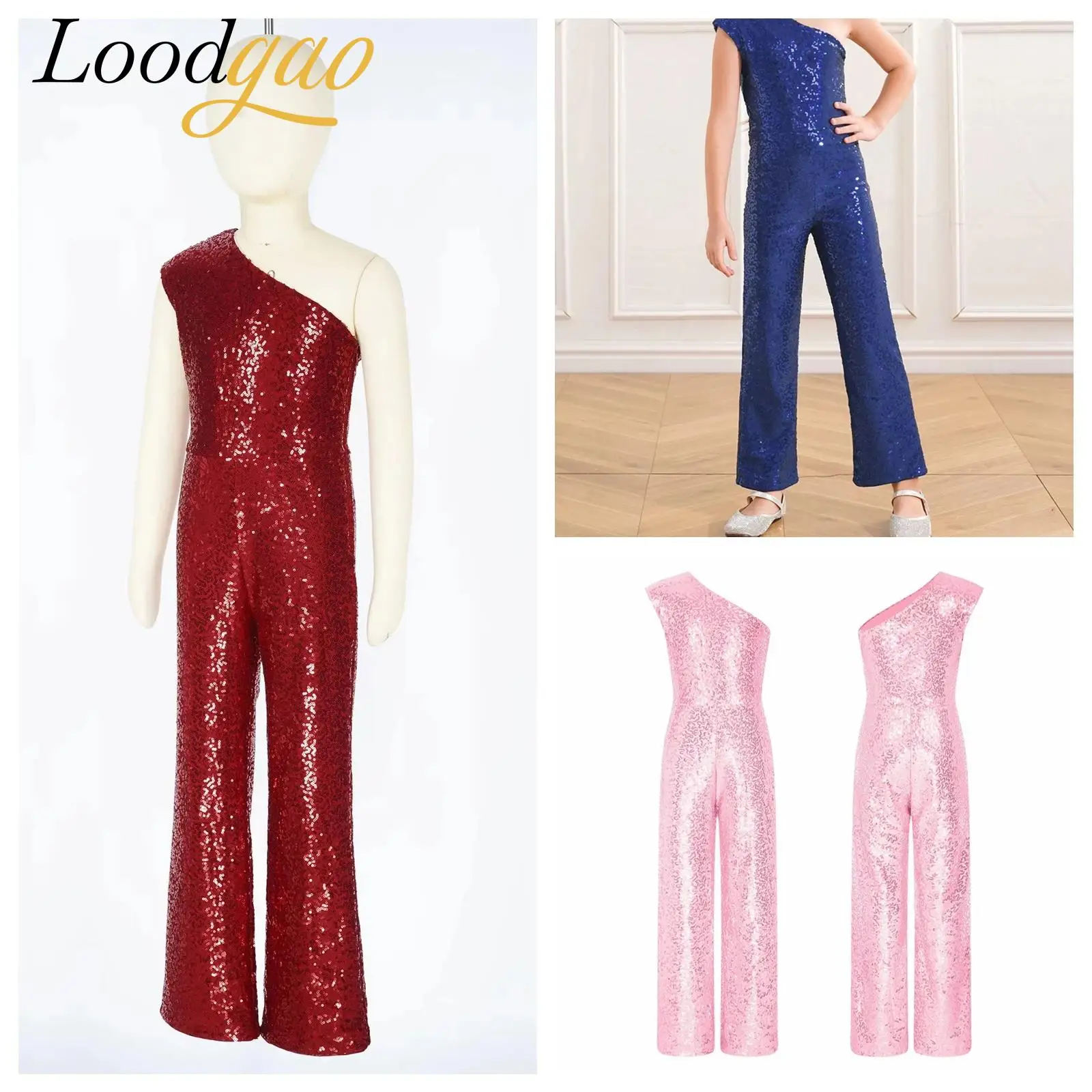 بدلة قفز عصرية للأطفال البنات بكتف واحد بدون أكمام للجمباز يوتار ثوب فضفاض لحفلات أعياد الميلاد