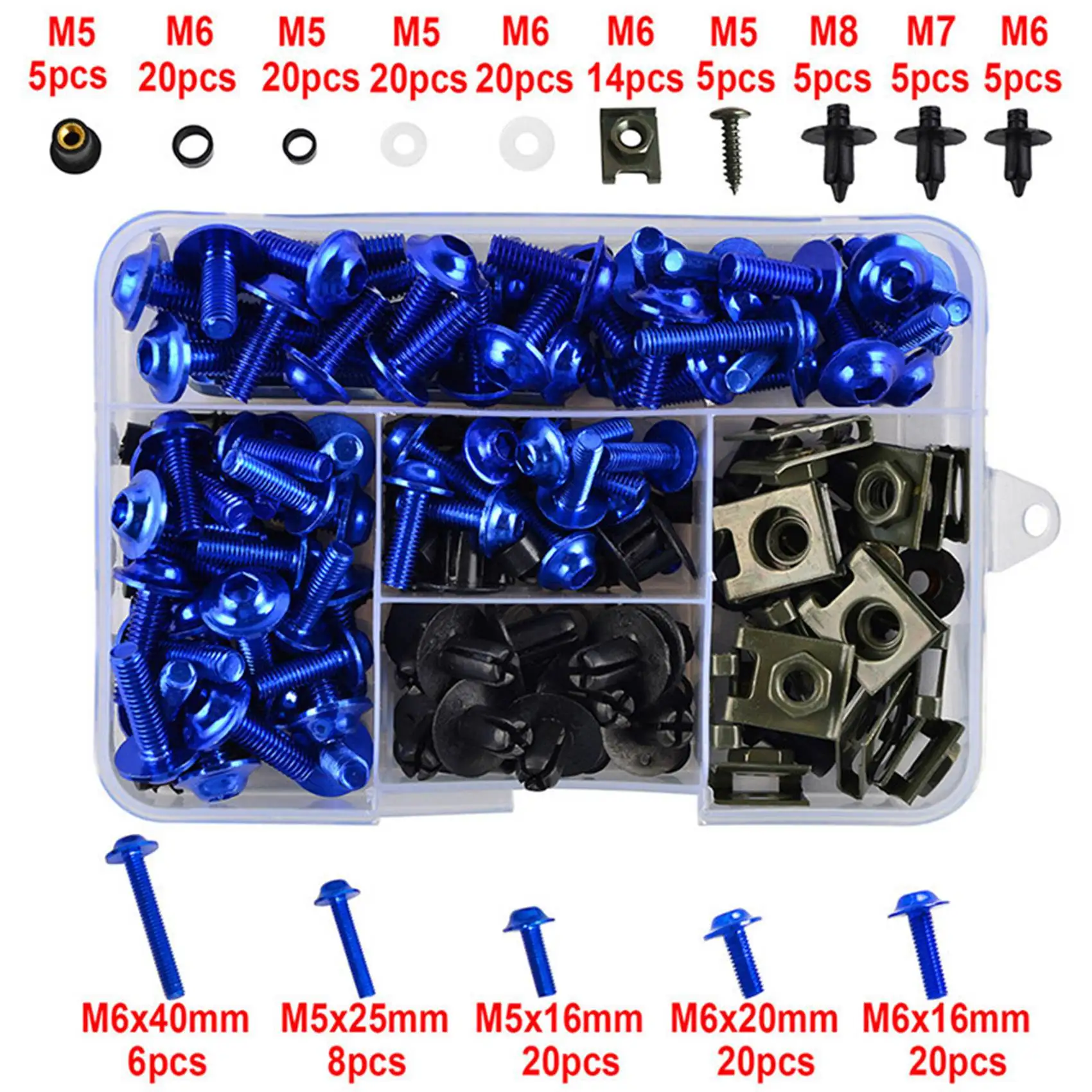 195PCS Motorcycle Fairing Bolt Screw Nut Kit Bodywork Screws Motorcycle Universal Kit