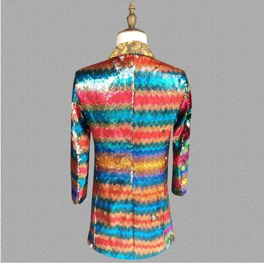 Hot New Mens Suits Sequined Jackets Dress Men's Fashion Stage Long Suit Nightclub Bar DJ Male Singer Personality Trend Outerwear