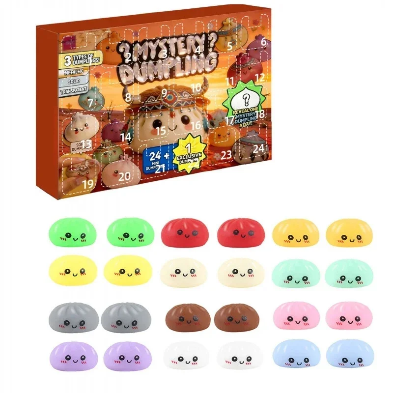 

Surprise Dumpling Blind Box Countdown Calendar 24 Day Stress Relief Squeeze Toy Set Kids Teens Women Desk Party Table Decor Gift