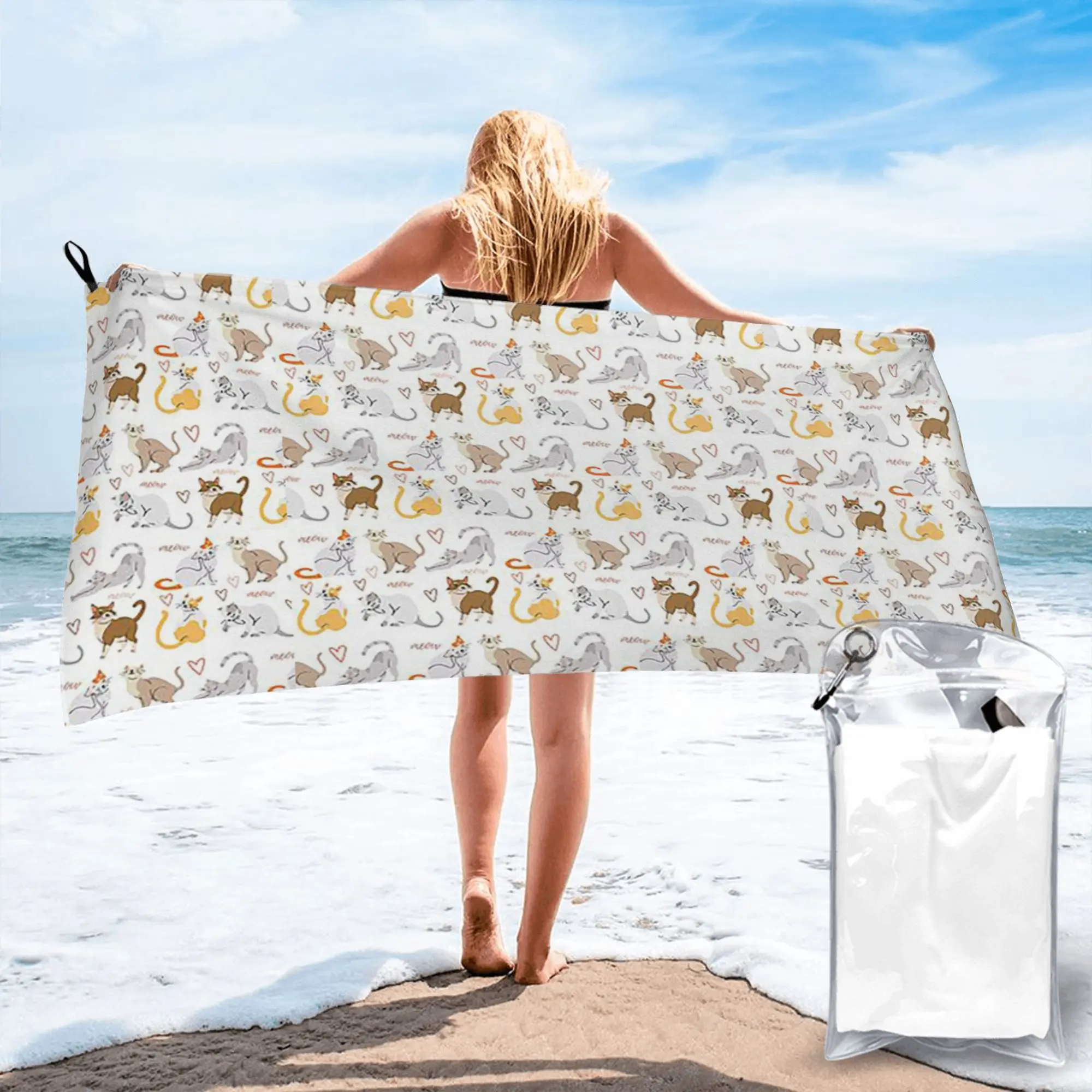 

Пляжное полотенце Gray Ginger And Siamese Kittens Cats из мягкой микрофибры, быстросохнущее, впитывающее, для йоги